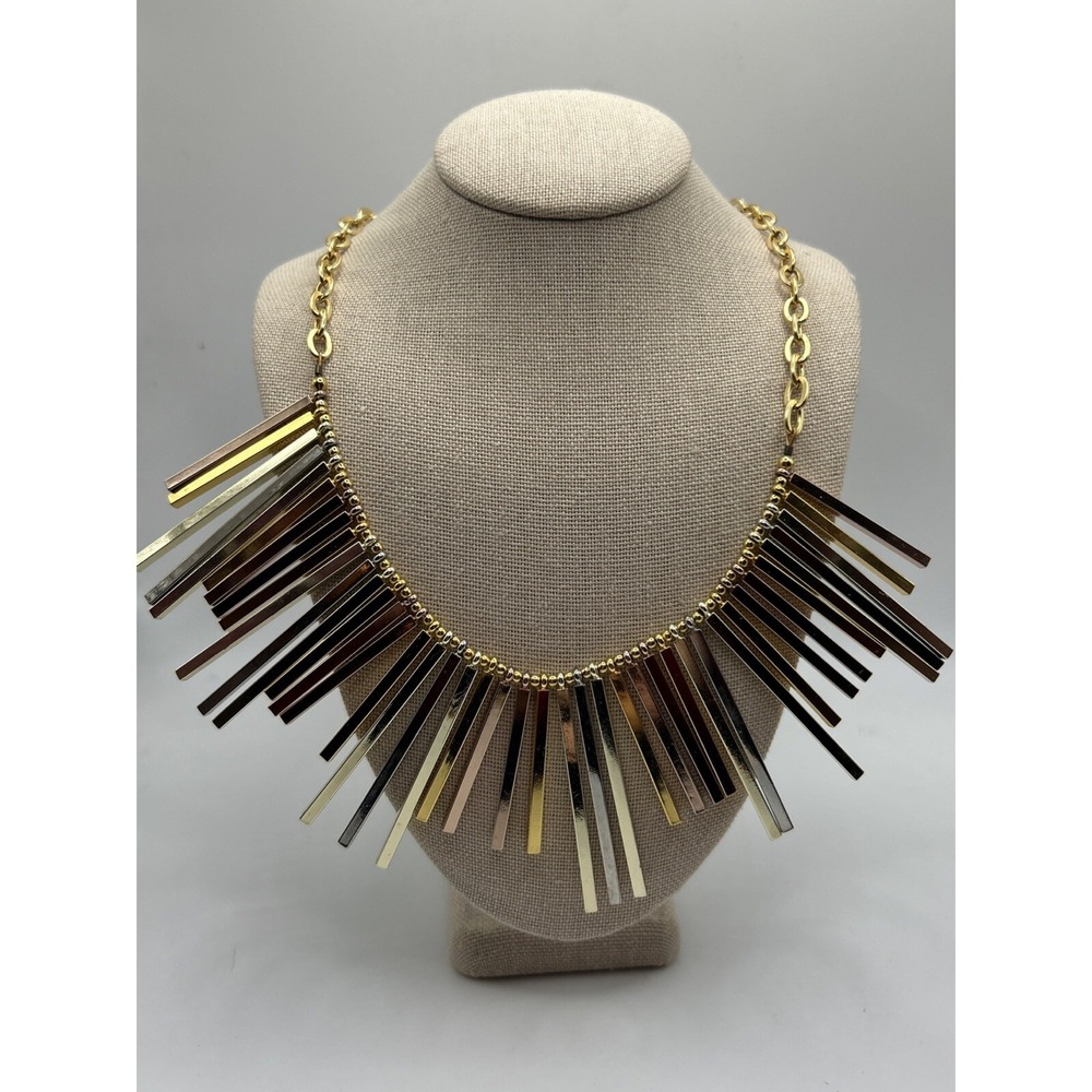 Elegant Gemma Redux Metal Multi‎ Toned Bar Bib Necklace Gold Tone Chain
